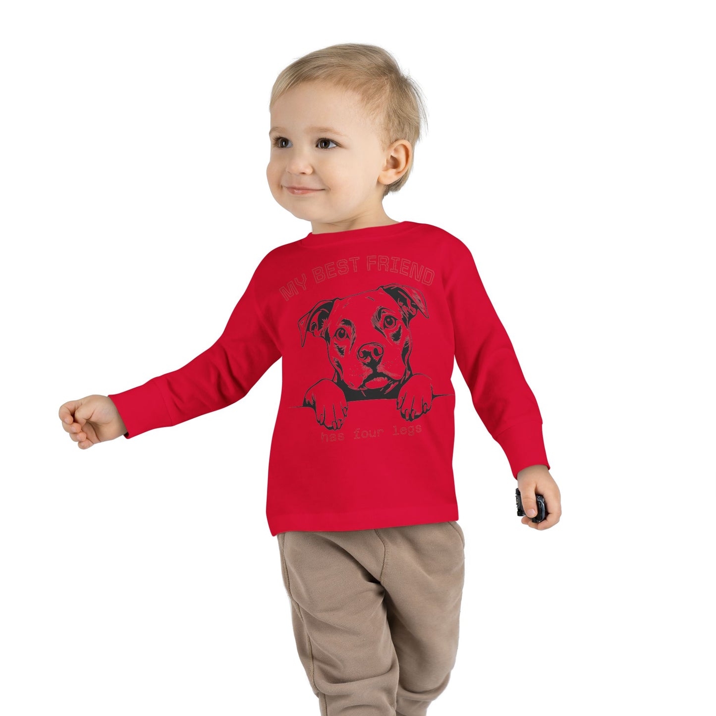 Toddler Long Sleeve Tee with Pitbull Design | Cute Puppy Apparel for Kids, Pet Lover Gift, Birthday Outfit, Animal Lover Tee