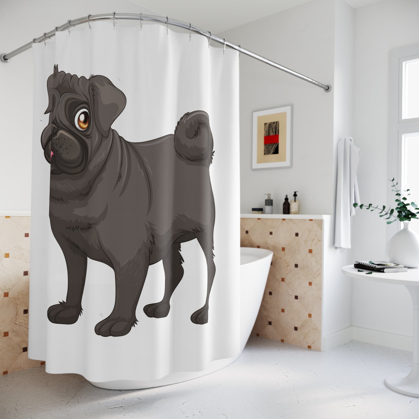Cute Pug Shower Curtain - Fun Bathroom Decor for Dog Lovers