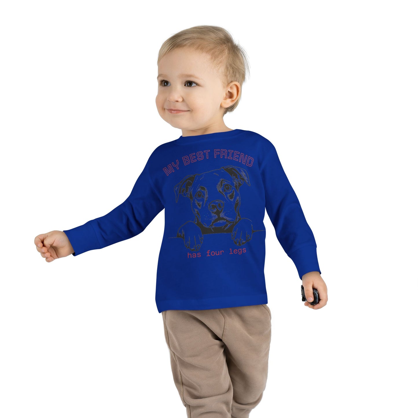 Toddler Long Sleeve Tee with Pitbull Design | Cute Puppy Apparel for Kids, Pet Lover Gift, Birthday Outfit, Animal Lover Tee