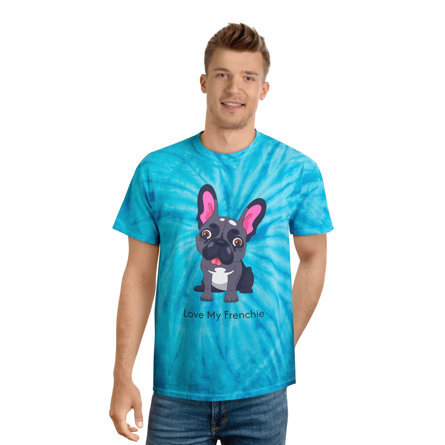 Love My Frenchie Tie-Dye Tee - Bright Yellow Cyclone Design for Dog Lovers