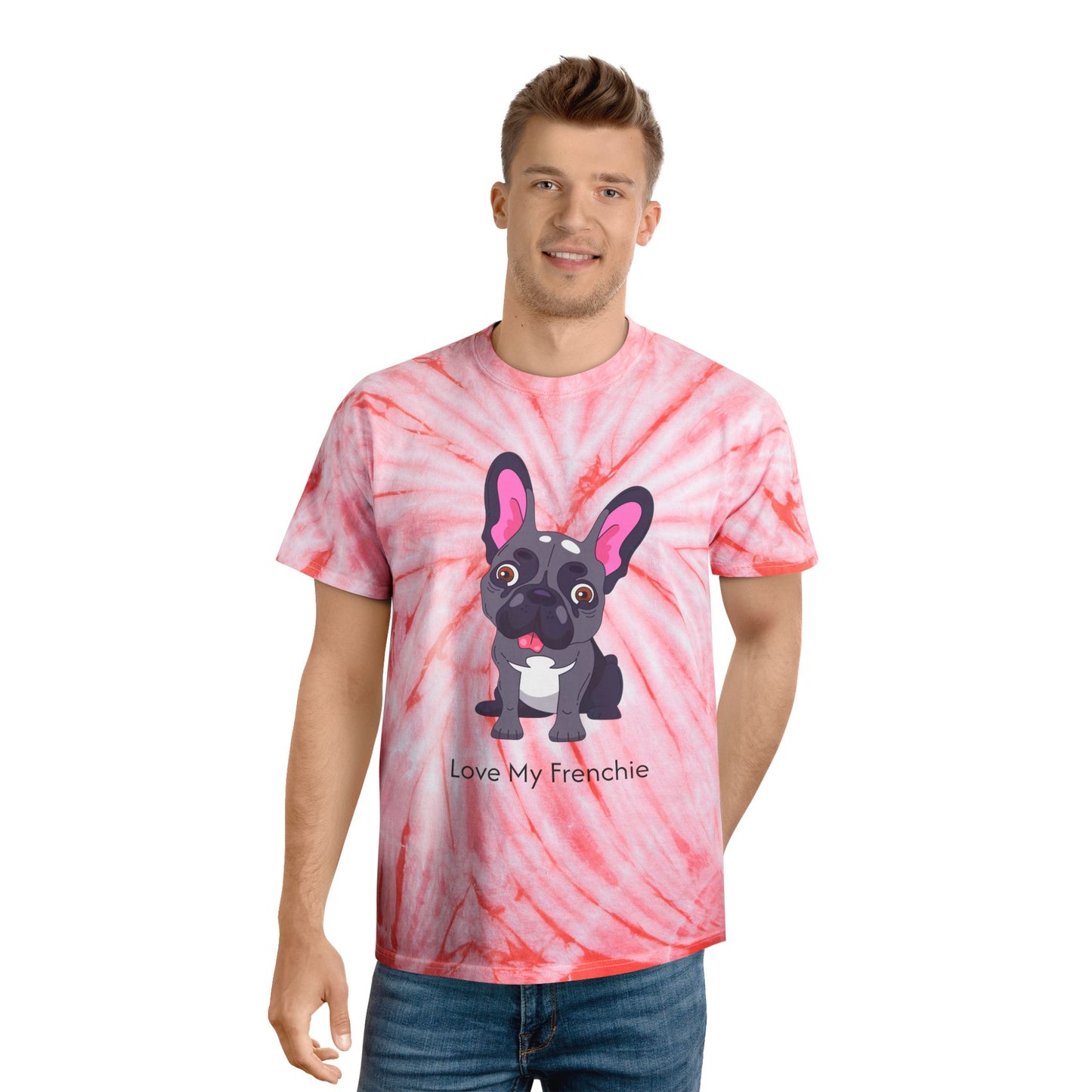Love My Frenchie Tie-Dye Tee - Bright Yellow Cyclone Design for Dog Lovers