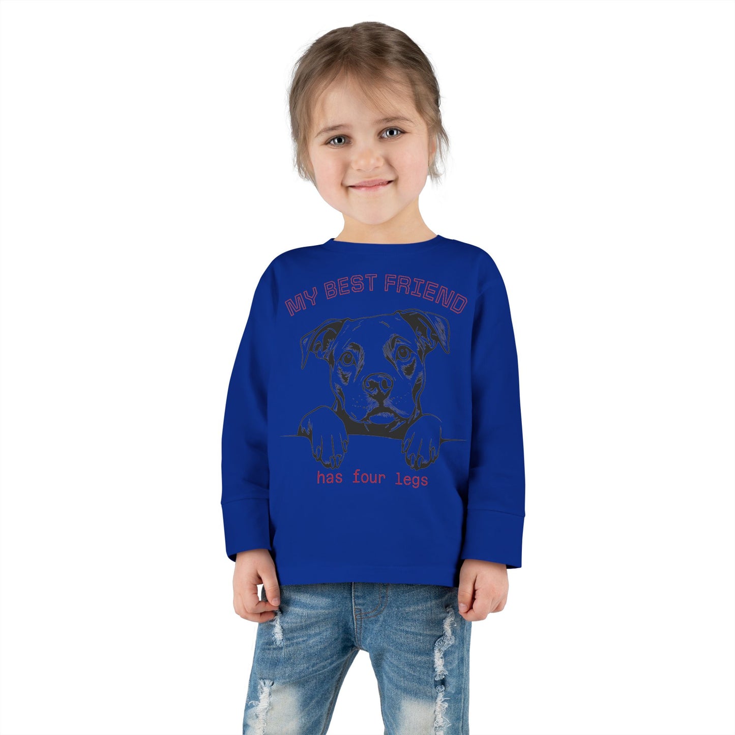 Toddler Long Sleeve Tee with Pitbull Design | Cute Puppy Apparel for Kids, Pet Lover Gift, Birthday Outfit, Animal Lover Tee