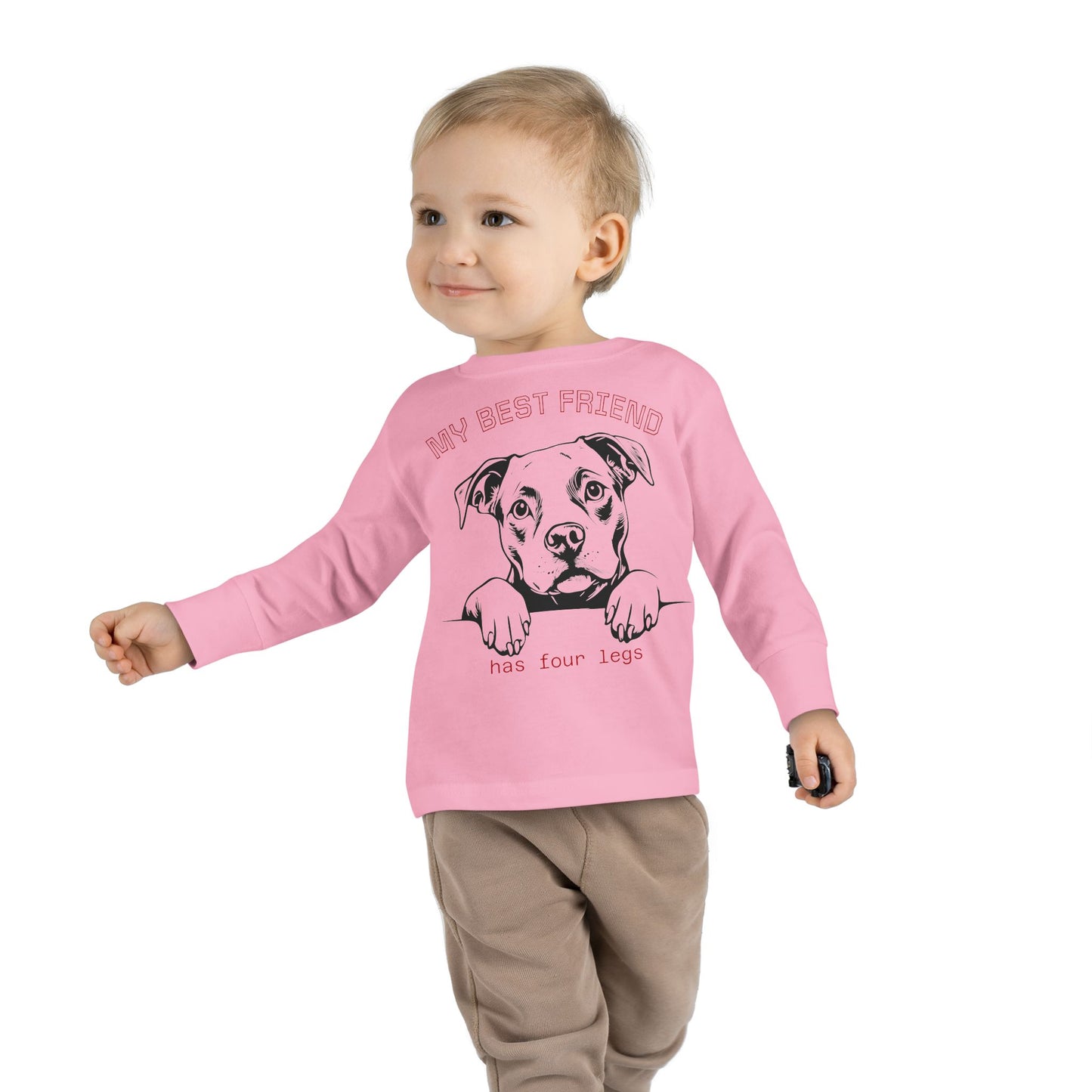 Toddler Long Sleeve Tee with Pitbull Design | Cute Puppy Apparel for Kids, Pet Lover Gift, Birthday Outfit, Animal Lover Tee