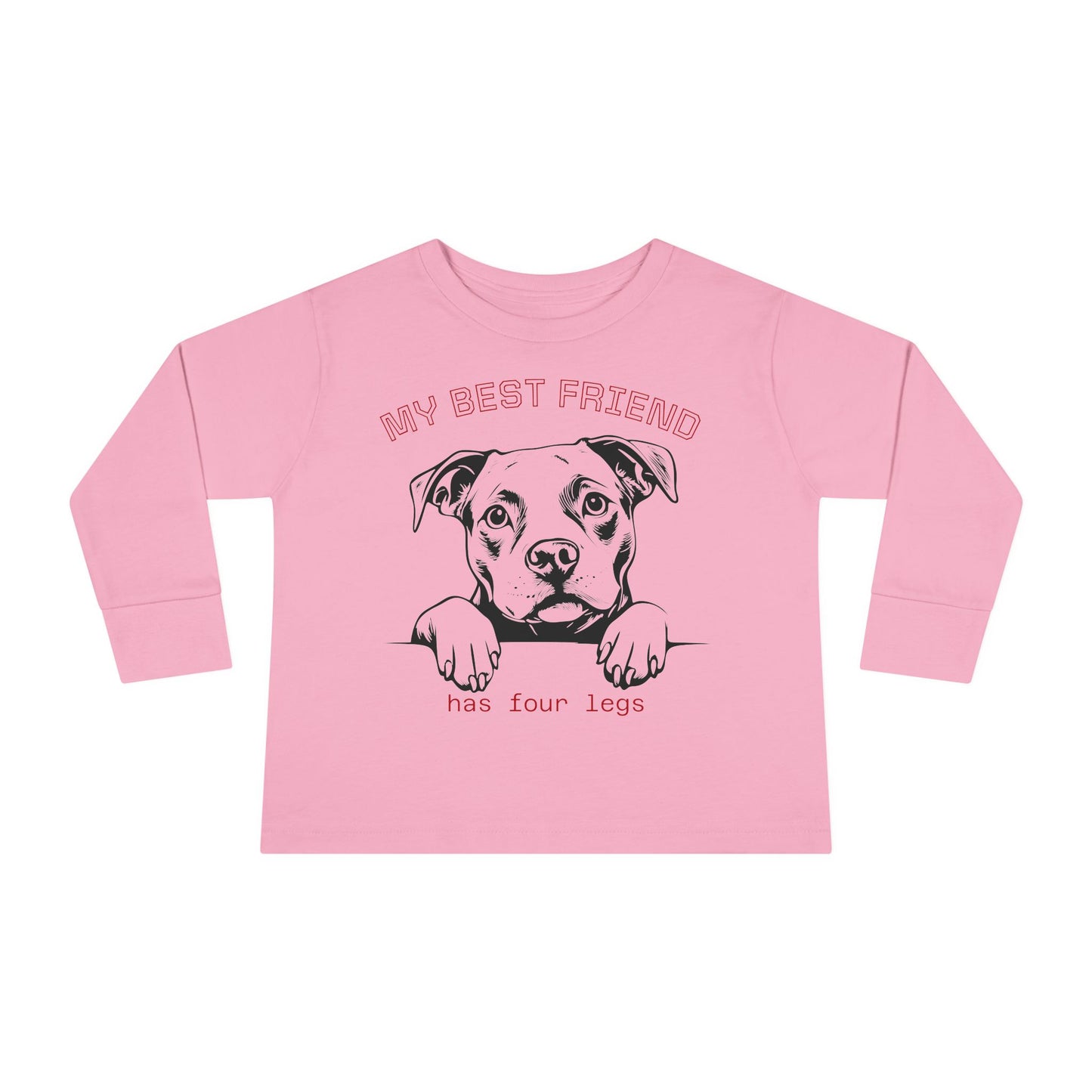 Toddler Long Sleeve Tee with Pitbull Design | Cute Puppy Apparel for Kids, Pet Lover Gift, Birthday Outfit, Animal Lover Tee