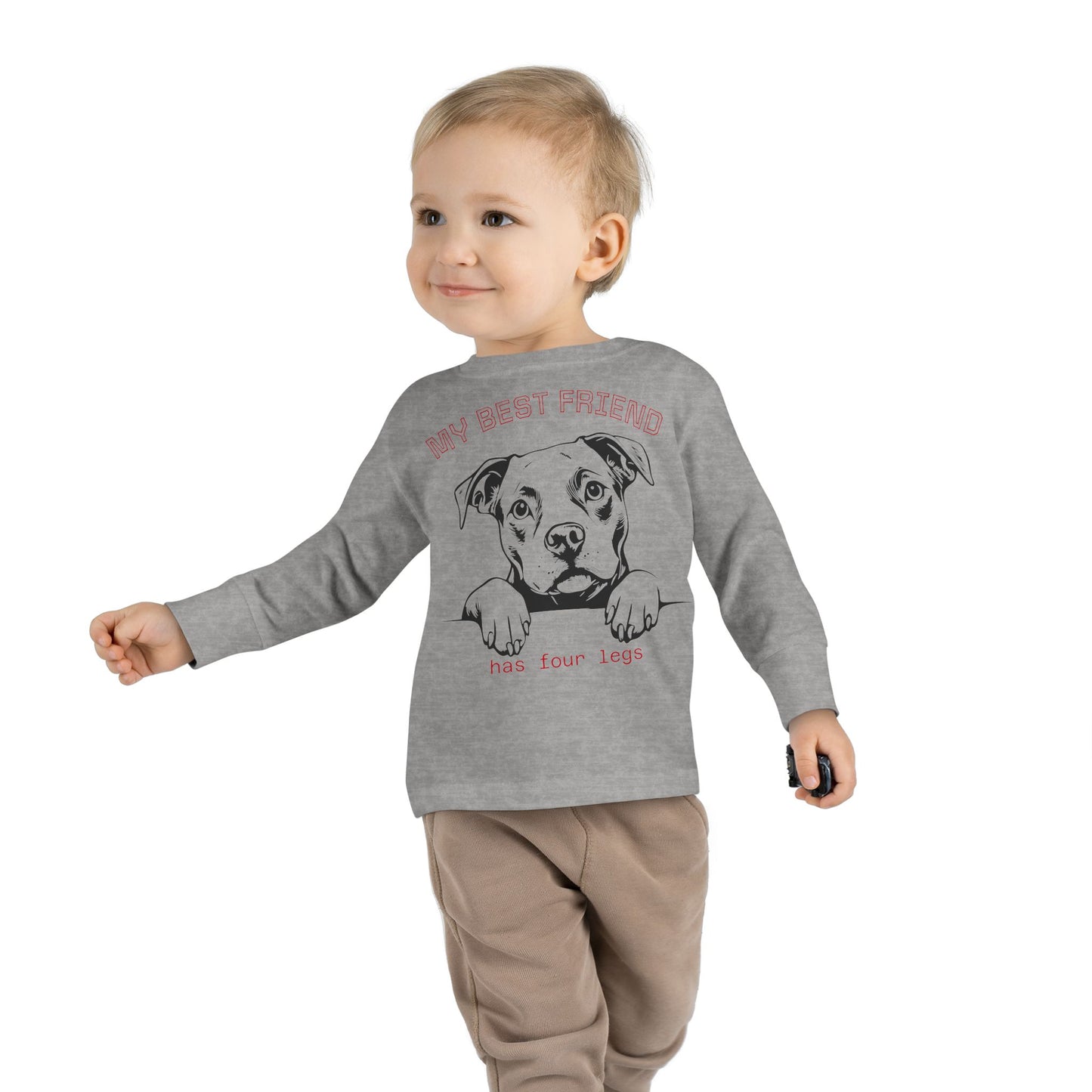 Toddler Long Sleeve Tee with Pitbull Design | Cute Puppy Apparel for Kids, Pet Lover Gift, Birthday Outfit, Animal Lover Tee