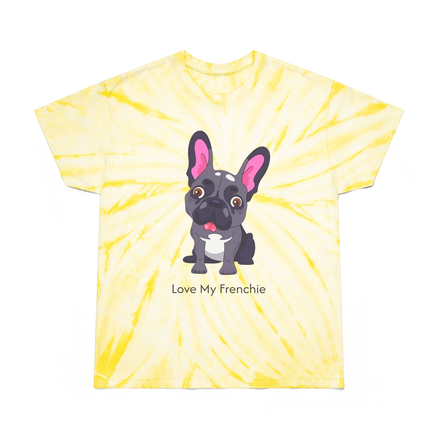 Love My Frenchie Tie-Dye Tee - Bright Yellow Cyclone Design for Dog Lovers