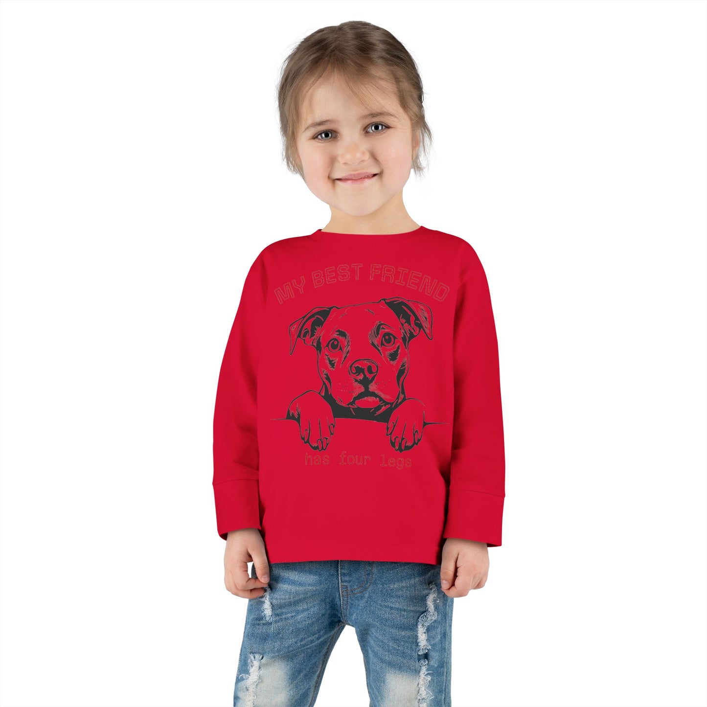 Toddler Long Sleeve Tee with Pitbull Design | Cute Puppy Apparel for Kids, Pet Lover Gift, Birthday Outfit, Animal Lover Tee
