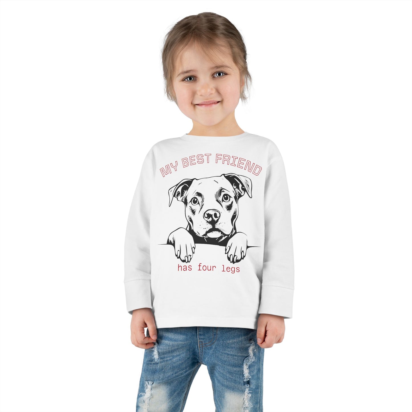 Toddler Long Sleeve Tee with Pitbull Design | Cute Puppy Apparel for Kids, Pet Lover Gift, Birthday Outfit, Animal Lover Tee