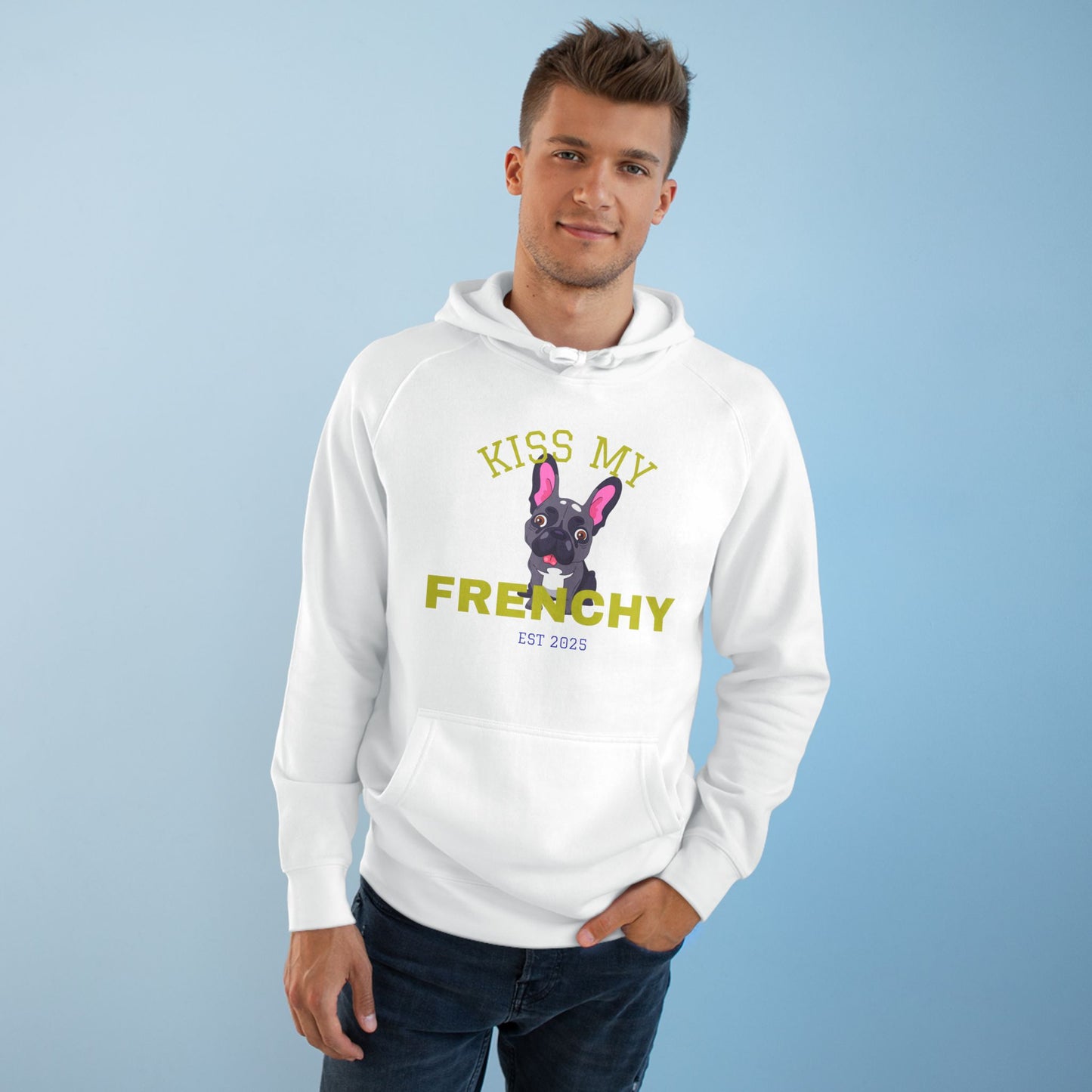 Kiss My Frenchy Hoodie |Women's Pet Lover Sweatshirt | Cute Gift for French Bulldog Owners, Apparel, Cozy Hoodie