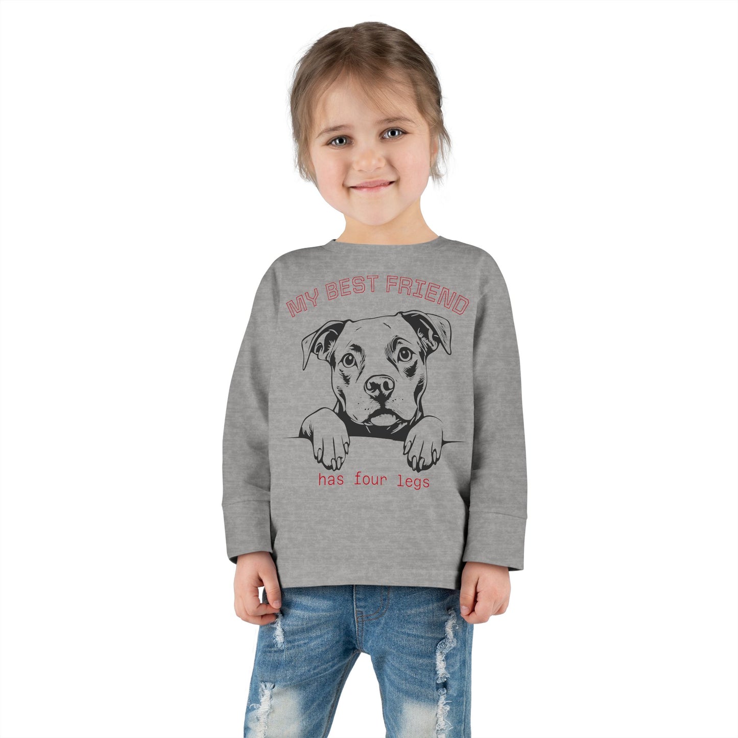 Toddler Long Sleeve Tee with Pitbull Design | Cute Puppy Apparel for Kids, Pet Lover Gift, Birthday Outfit, Animal Lover Tee