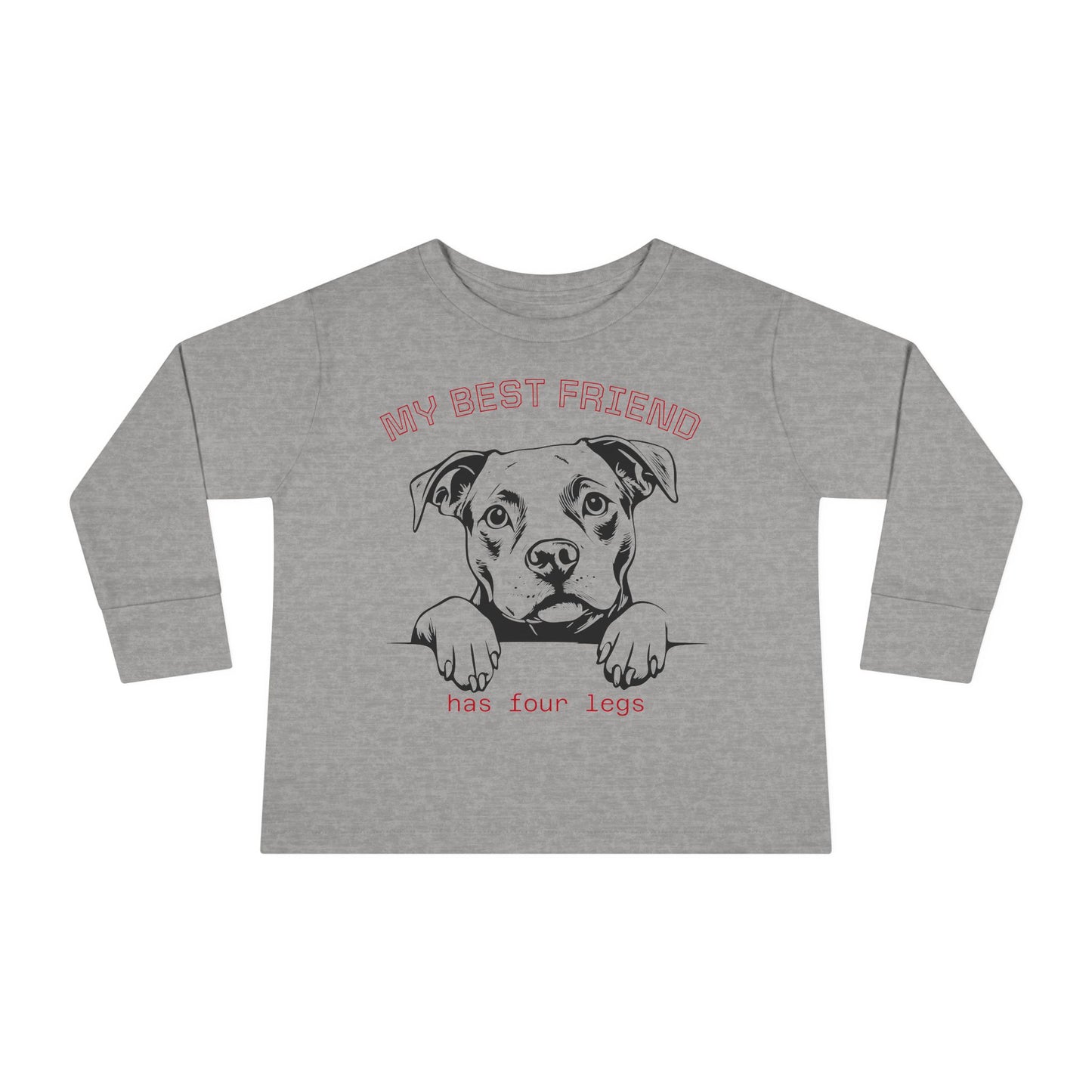 Toddler Long Sleeve Tee with Pitbull Design | Cute Puppy Apparel for Kids, Pet Lover Gift, Birthday Outfit, Animal Lover Tee