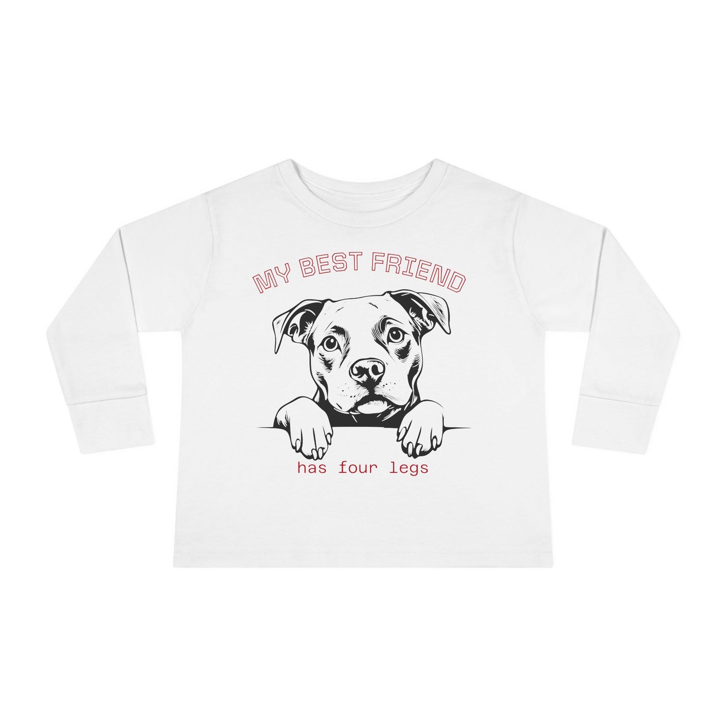 Toddler Long Sleeve Tee with Pitbull Design | Cute Puppy Apparel for Kids, Pet Lover Gift, Birthday Outfit, Animal Lover Tee
