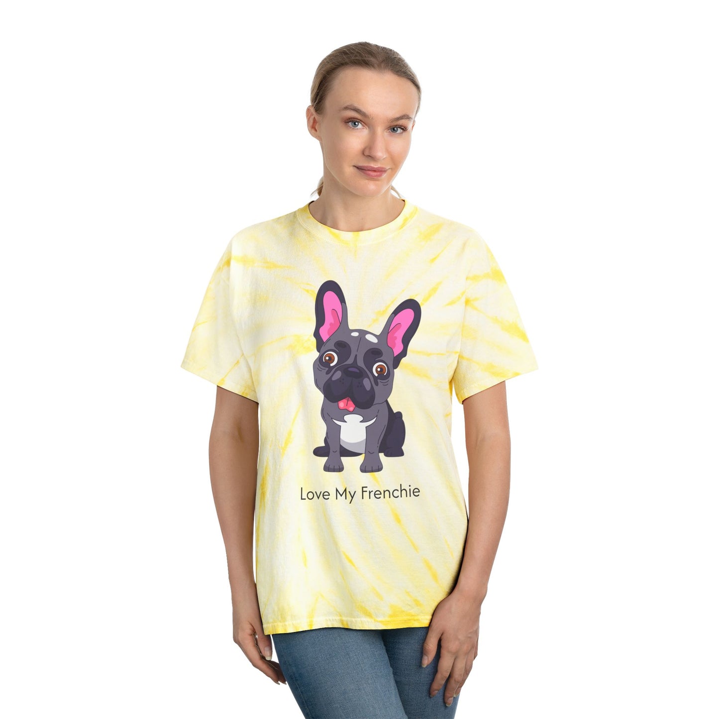 Love My Frenchie Tie-Dye Tee - Bright Yellow Cyclone Design for Dog Lovers