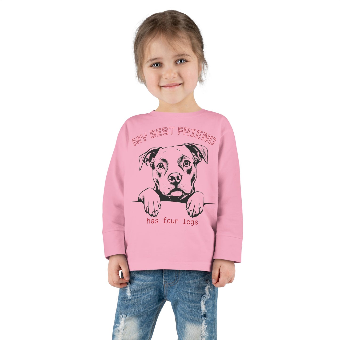 Toddler Long Sleeve Tee with Pitbull Design | Cute Puppy Apparel for Kids, Pet Lover Gift, Birthday Outfit, Animal Lover Tee