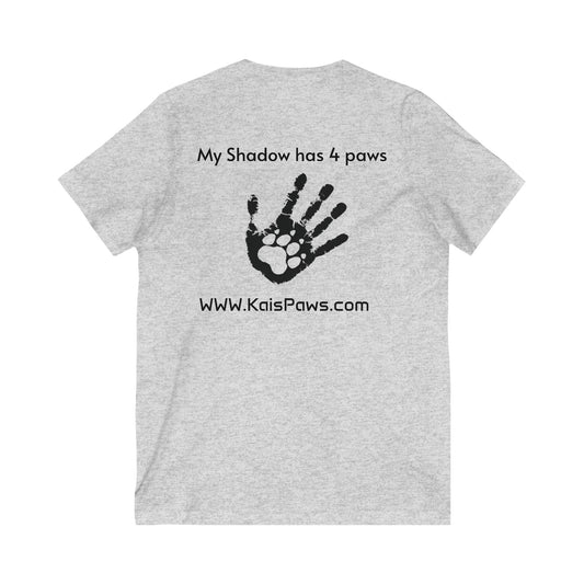 Ladies V-Neck Tee - 'My Shadow has 4 Paws' Pet Lover Shirt