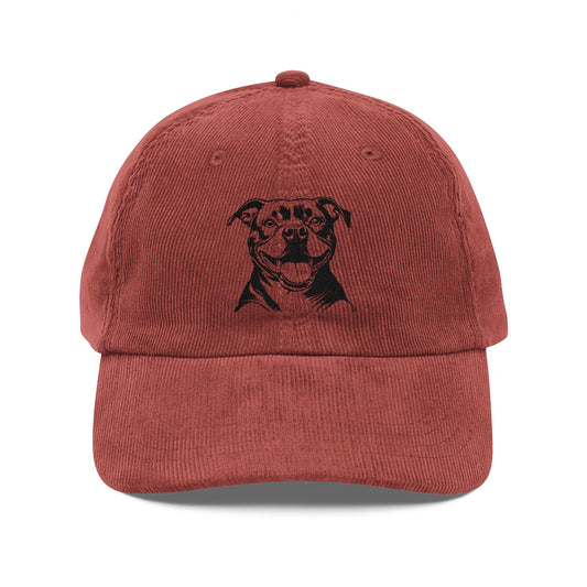 Vintage Corduroy Dog Cap - Embroidered Pet Lover Hat