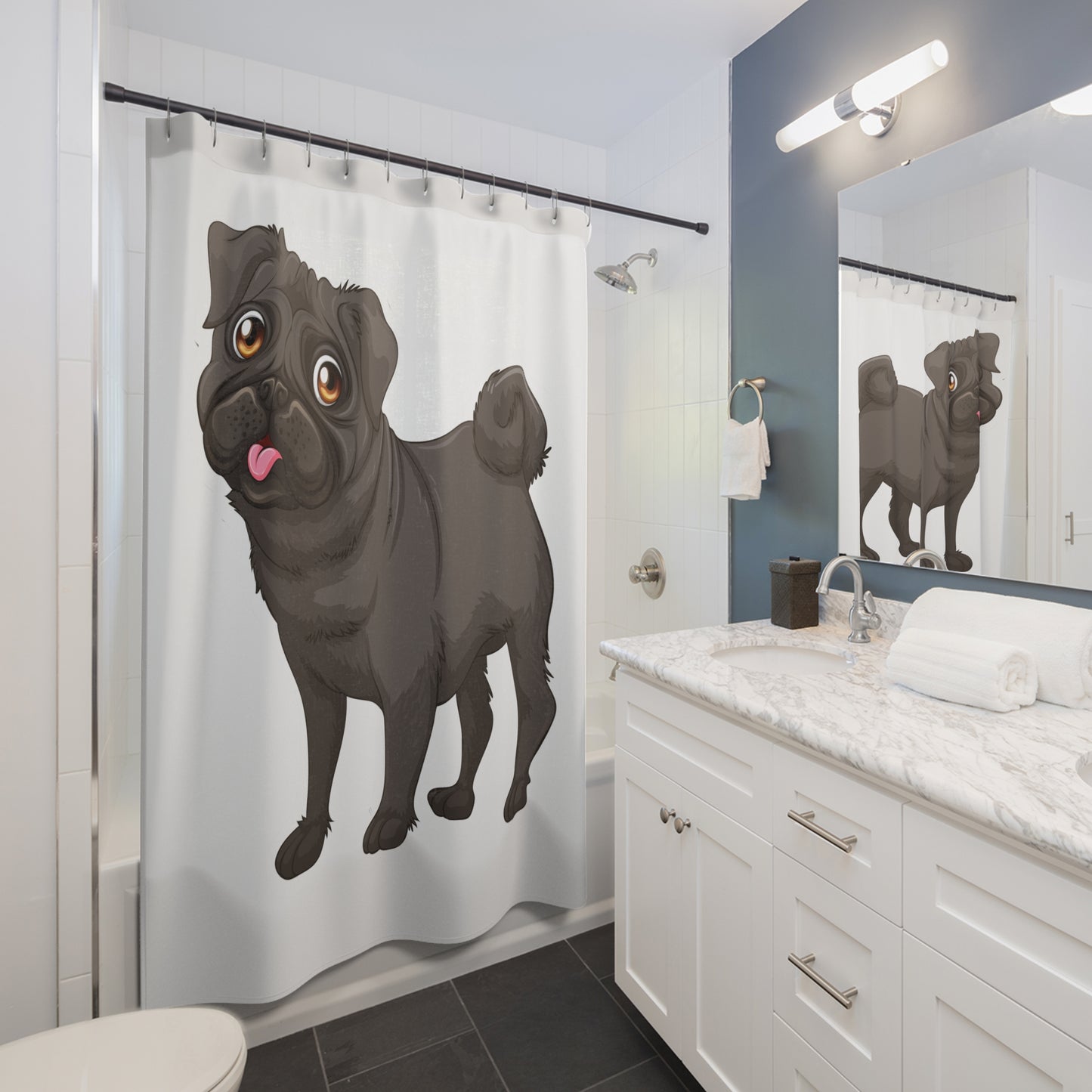 Cute Pug Shower Curtain - Fun Bathroom Decor for Dog Lovers