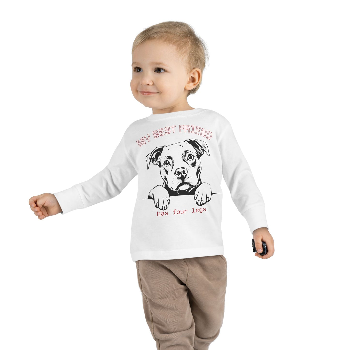 Toddler Long Sleeve Tee with Pitbull Design | Cute Puppy Apparel for Kids, Pet Lover Gift, Birthday Outfit, Animal Lover Tee