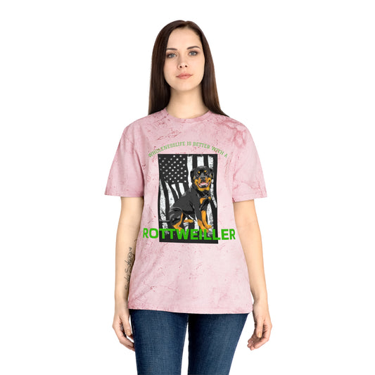 Women's Rottweiler Color Blast T-Shirt - Pet Lover Gift, Dog Dad Shirt, Animal Rescue Support, Unisex Graphic Tee, Pet Adoption Awareness